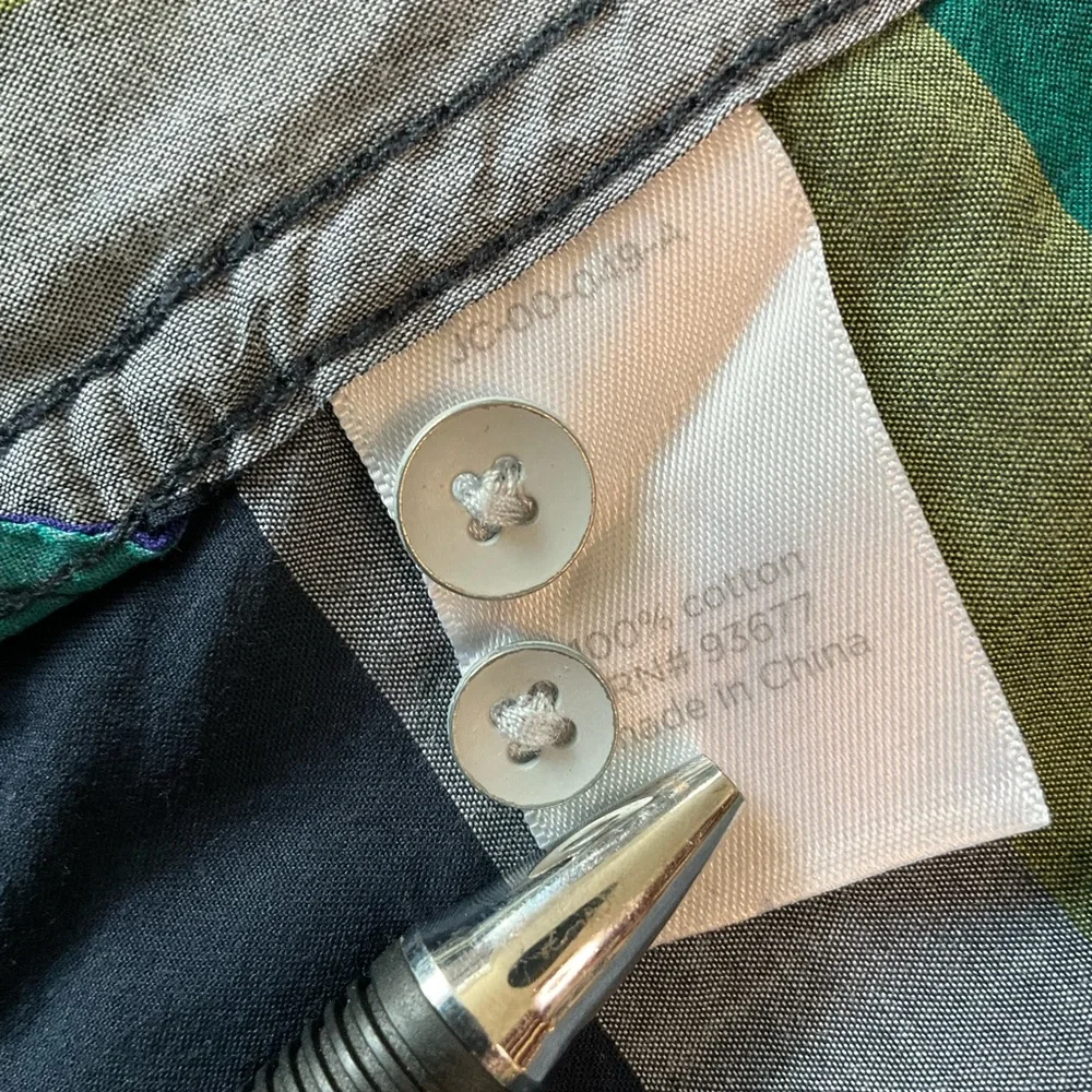 Plaid Long Sleeve Button Front Shirt 100% Cotton Purple Blue Green Women’s M - Picture 7 of 11